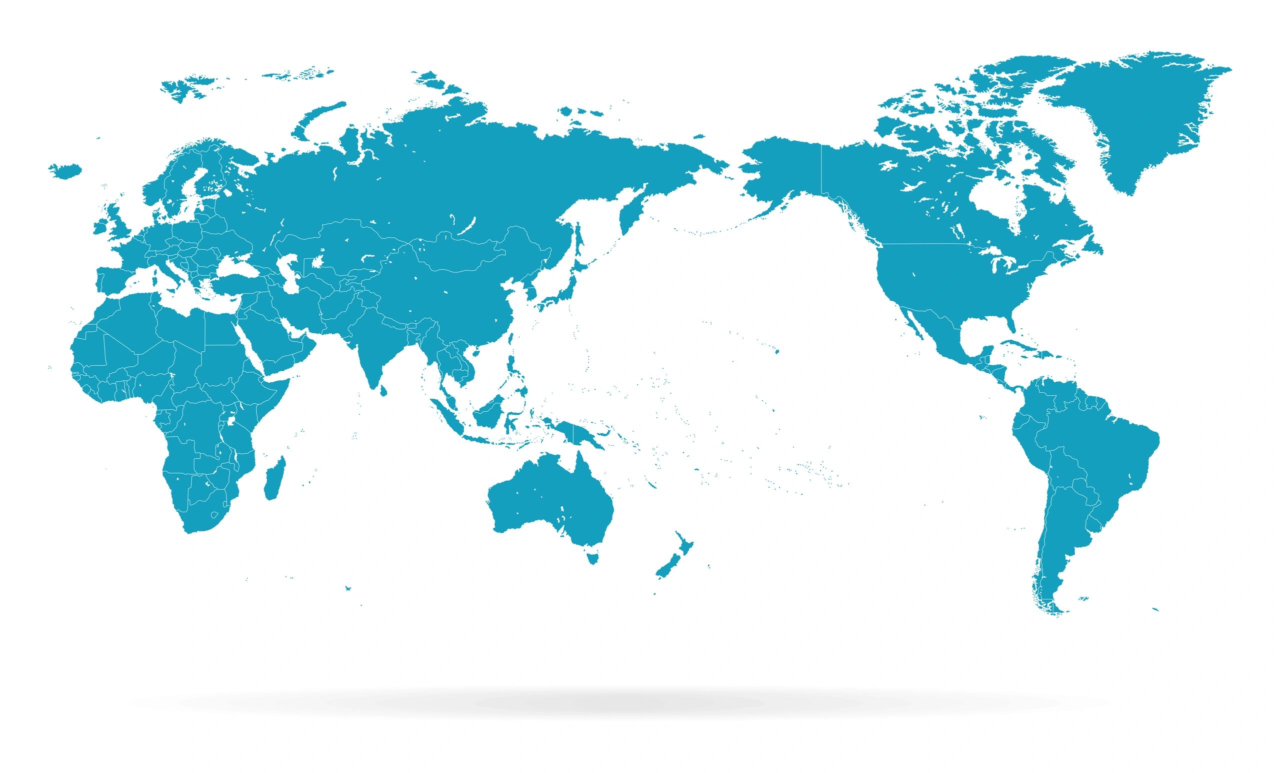 modern world map connecting India and New Zealand